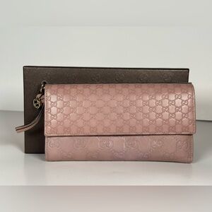 Authentic Gucci Blush Pink GG Embossed Leather Long Wallet